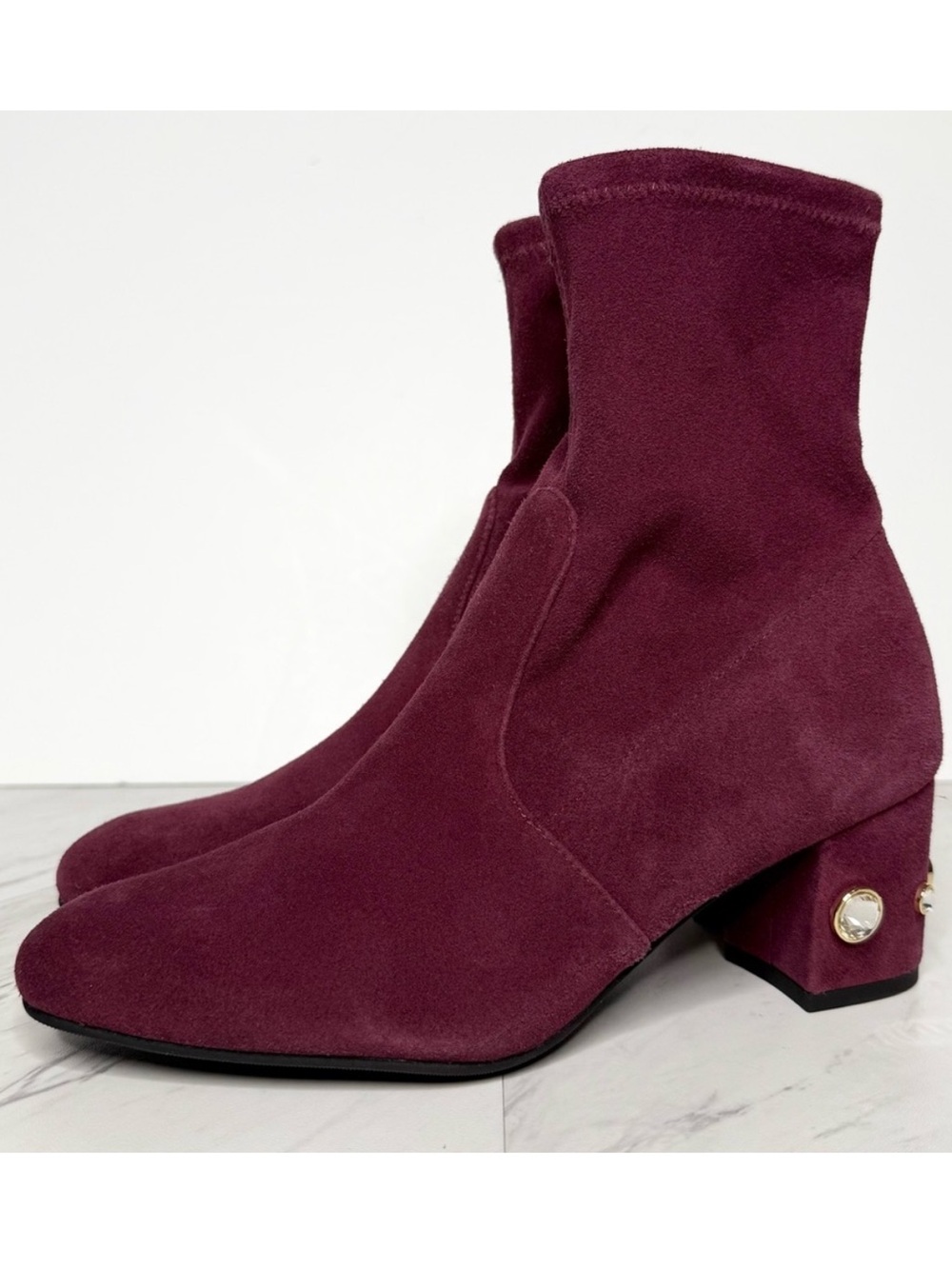 Stuart Weitzman Allshine Cabernet Suede Sock Bootie 6B